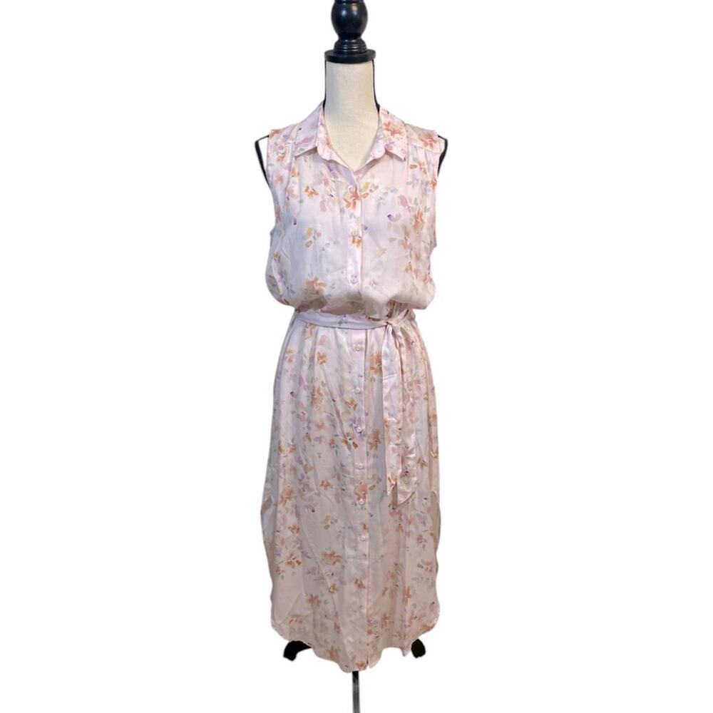 Anthropologie Cloth & Stone Pink Pastel Sleeveless Tencel Shirtdress Medium